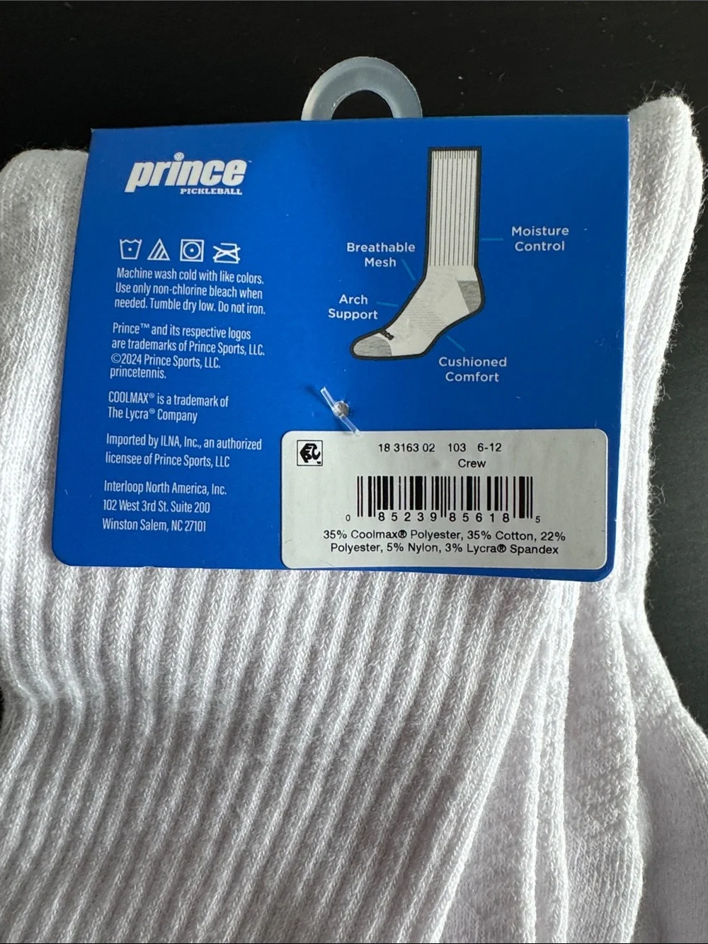 Prince Men’s Crew Athletic Socks in White with Green & Navy Accents Pickleball